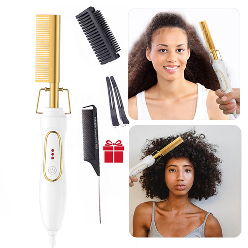 Hot Comb Electric, Comb Wet And Dry Hair Curler Comb, Hot Straightening Heating Comb, Iron Environmentally Gold Comb
